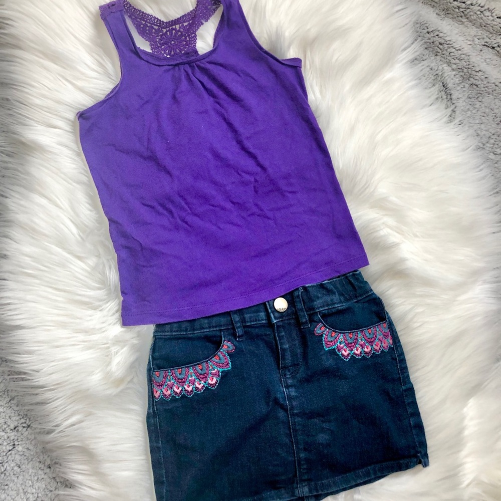 GAP Embroidered Jean skirt with Crochet Top